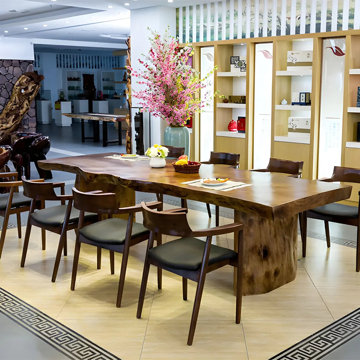 Natural Finish Wood Curved Multi-Person Meeting Desk Image - 13