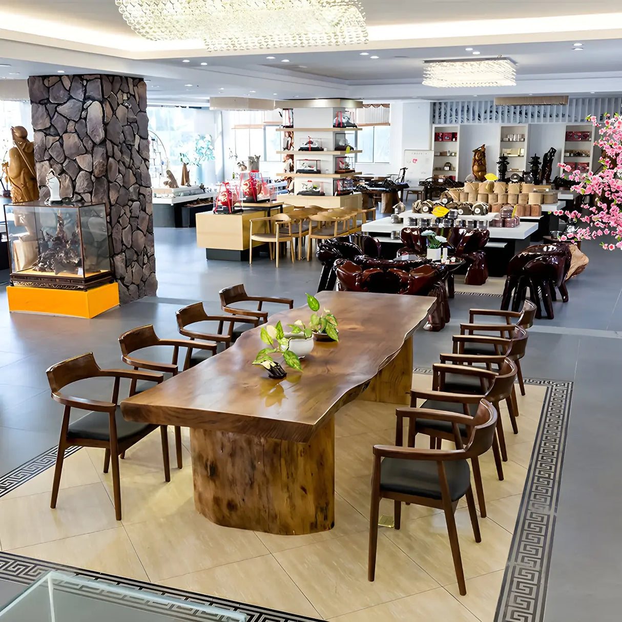 Natural Finish Wood Curved Multi-Person Meeting Desk Image - 14