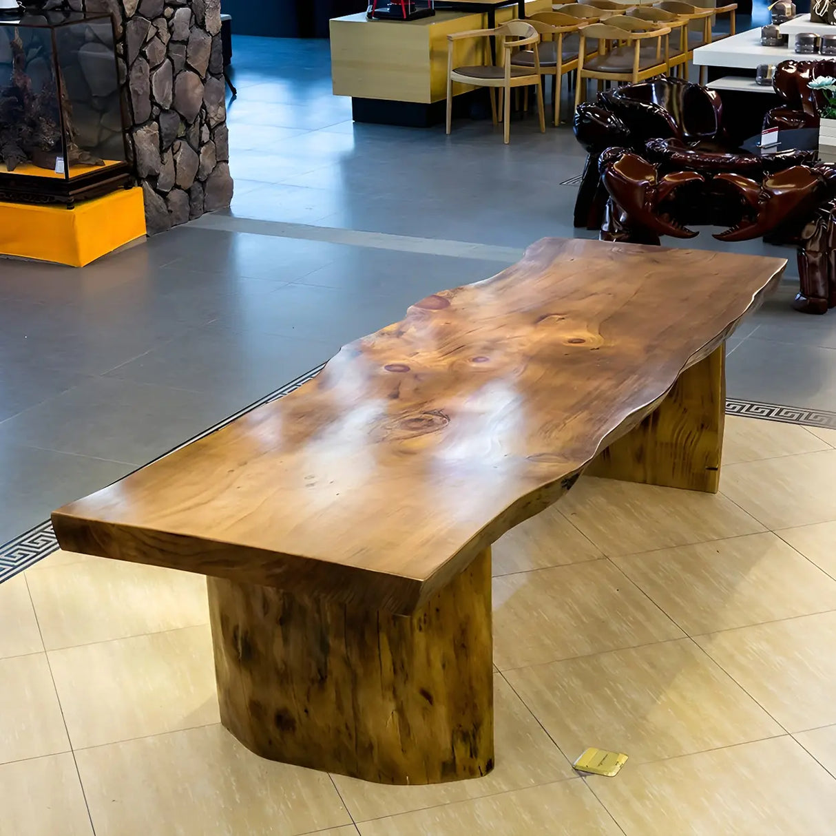 Natural Finish Wood Curved Multi-Person Meeting Desk Image - 4