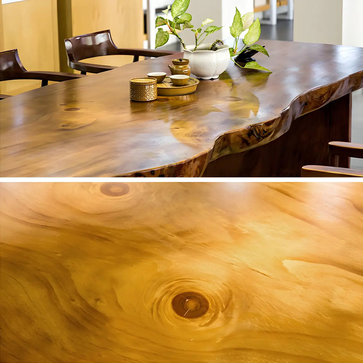 Natural Finish Wood Curved Multi-Person Meeting Desk Image - 6