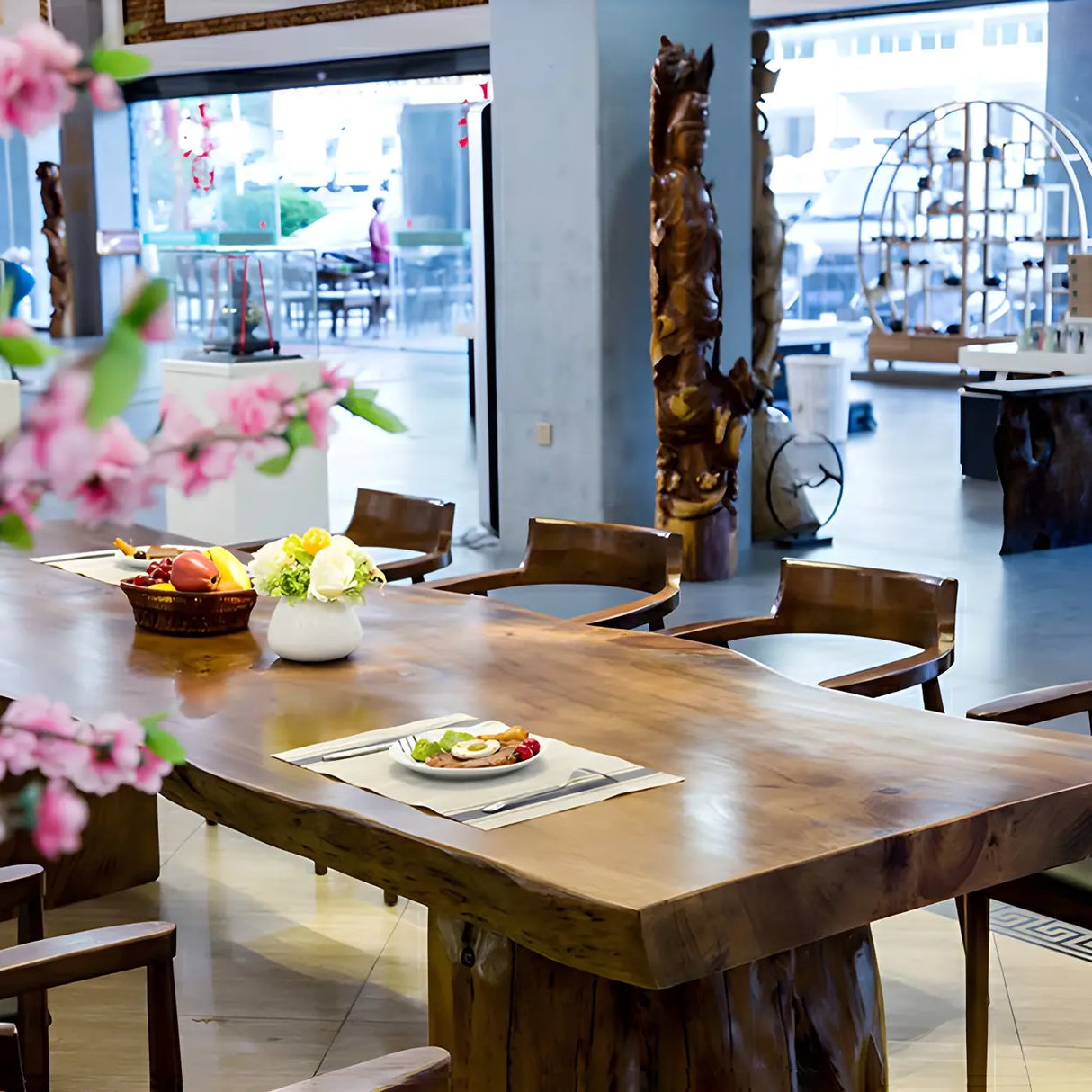 Natural Finish Wood Curved Multi-Person Meeting Desk Image - 9