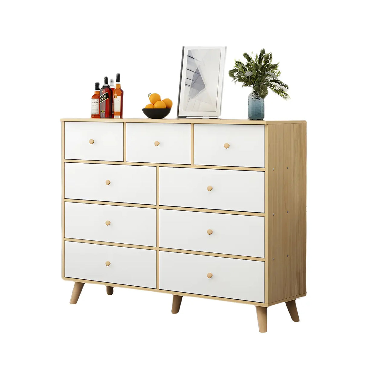 Natural Finish Wood Dresser for Nine Drawers Image - 10