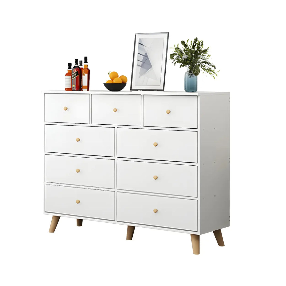 Natural Finish Wood Dresser for Nine Drawers Image - 11