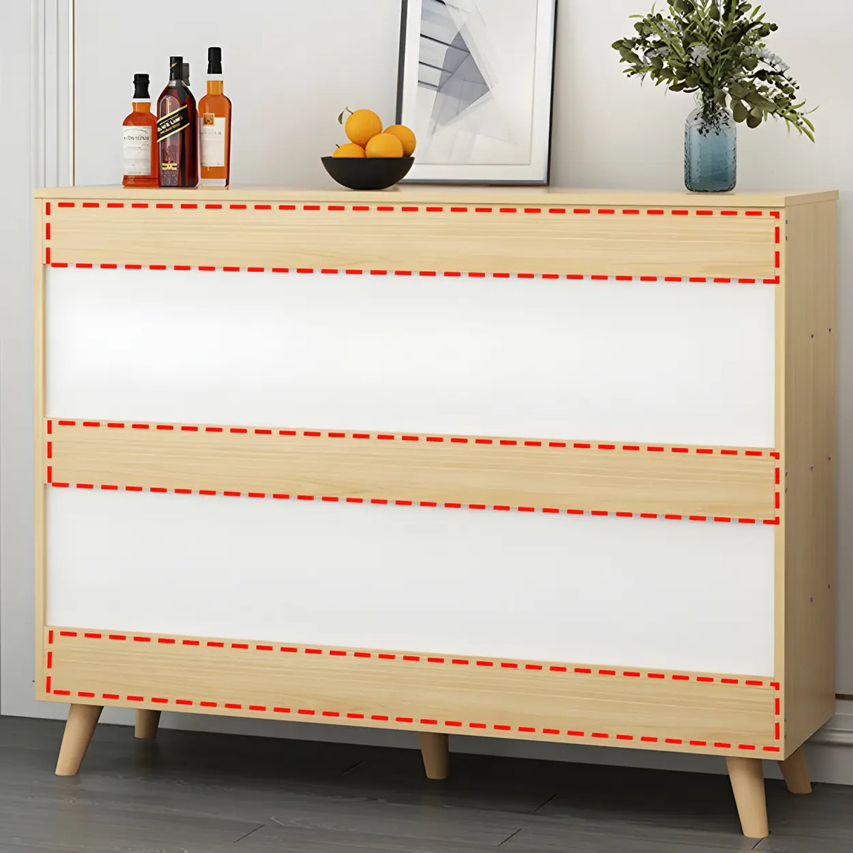 Natural Finish Wood Dresser for Nine Drawers Image - 16