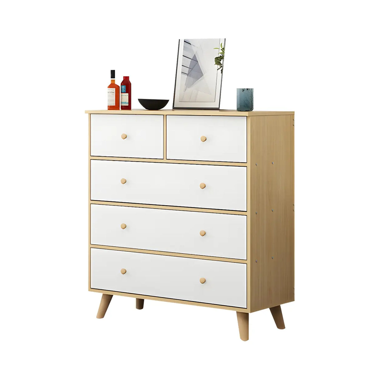 Natural Finish Wood Dresser for Nine Drawers Image - 6