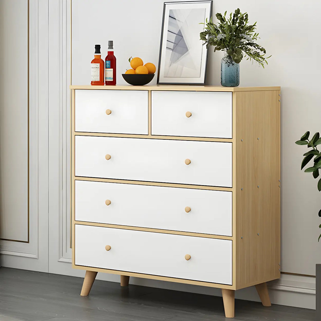 Natural Finish Wood Dresser for Nine Drawers Image - 18