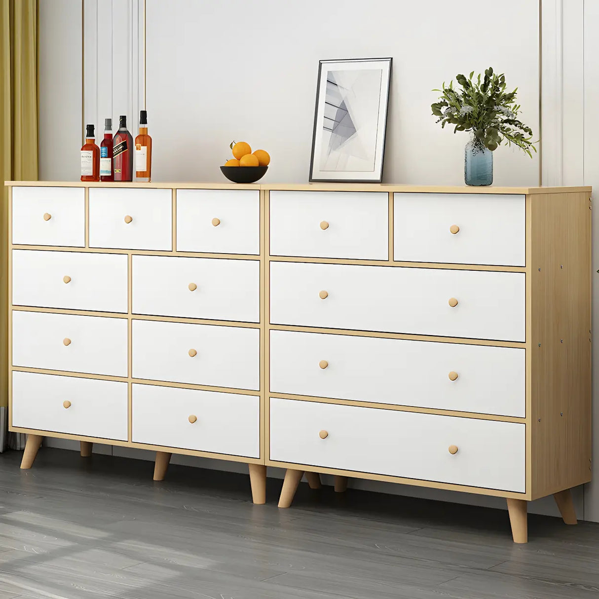 Natural Finish Wood Dresser for Nine Drawers Image - 8