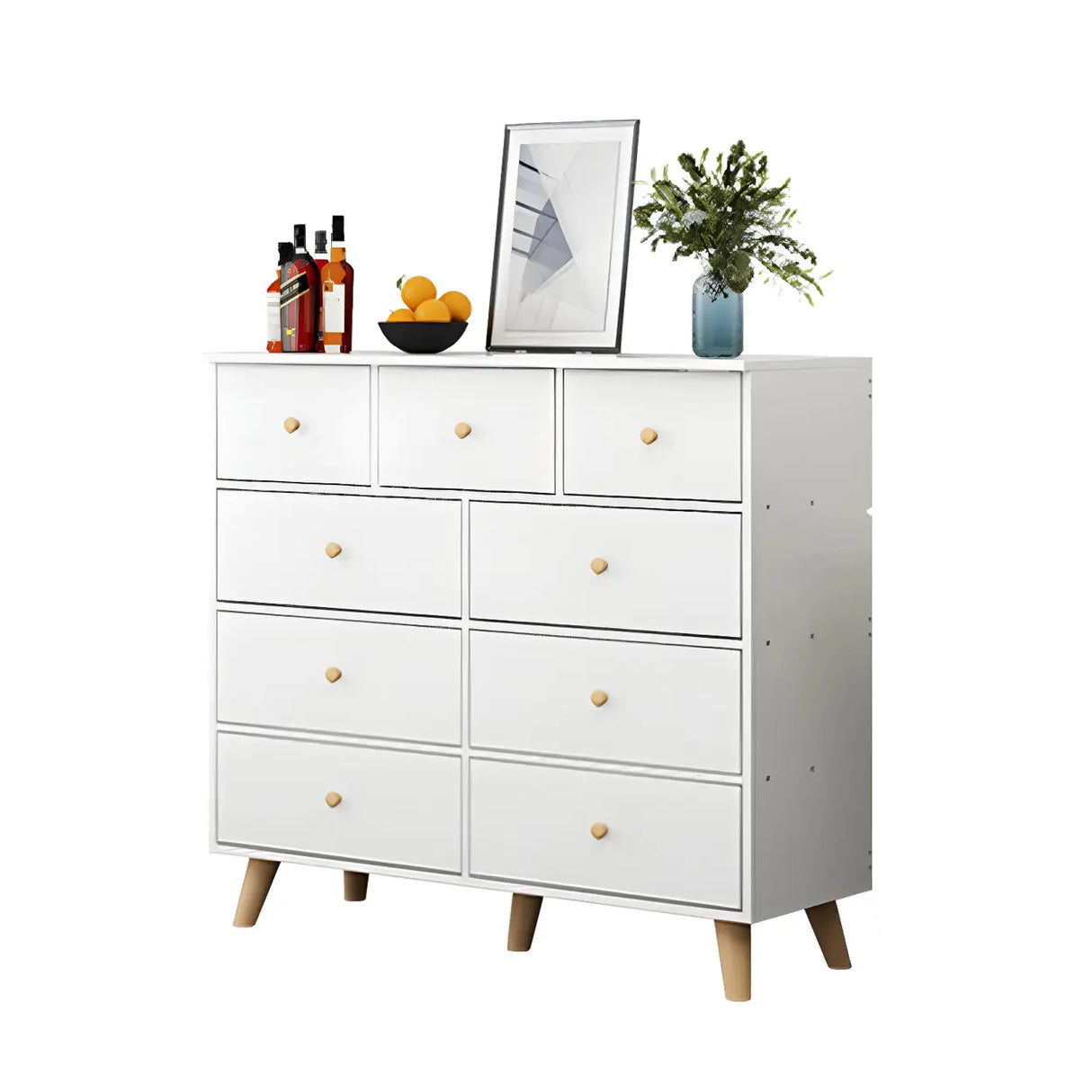 Natural Finish Wood Dresser for Nine Drawers Image - 9