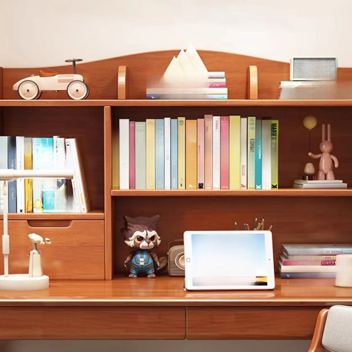 Natural Finish Wood Hutch Drawer Shelf Writing Desk Image - 11