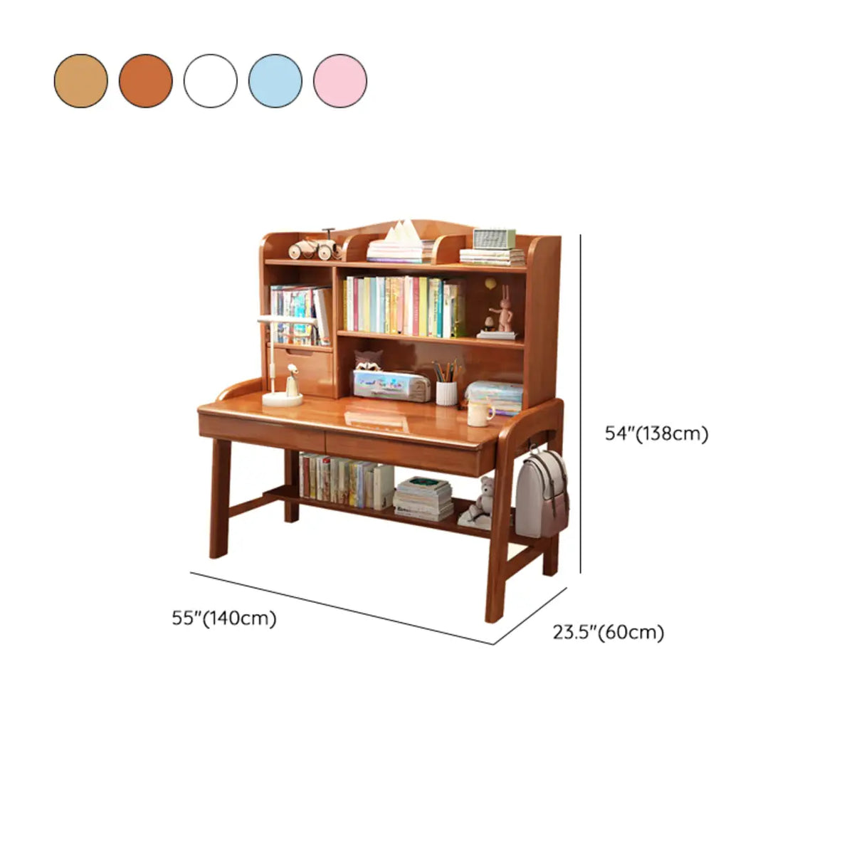 Natural Finish Wood Hutch Drawer Shelf Writing Desk Image - 18