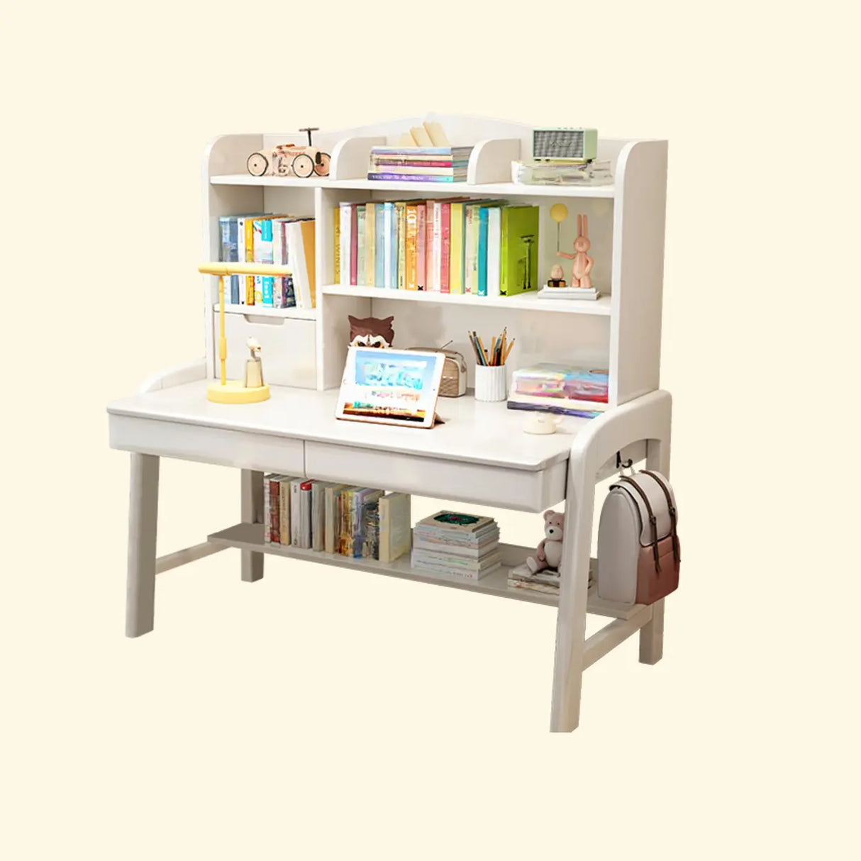 Natural Finish Wood Hutch Drawer Shelf Writing Desk Image - 5