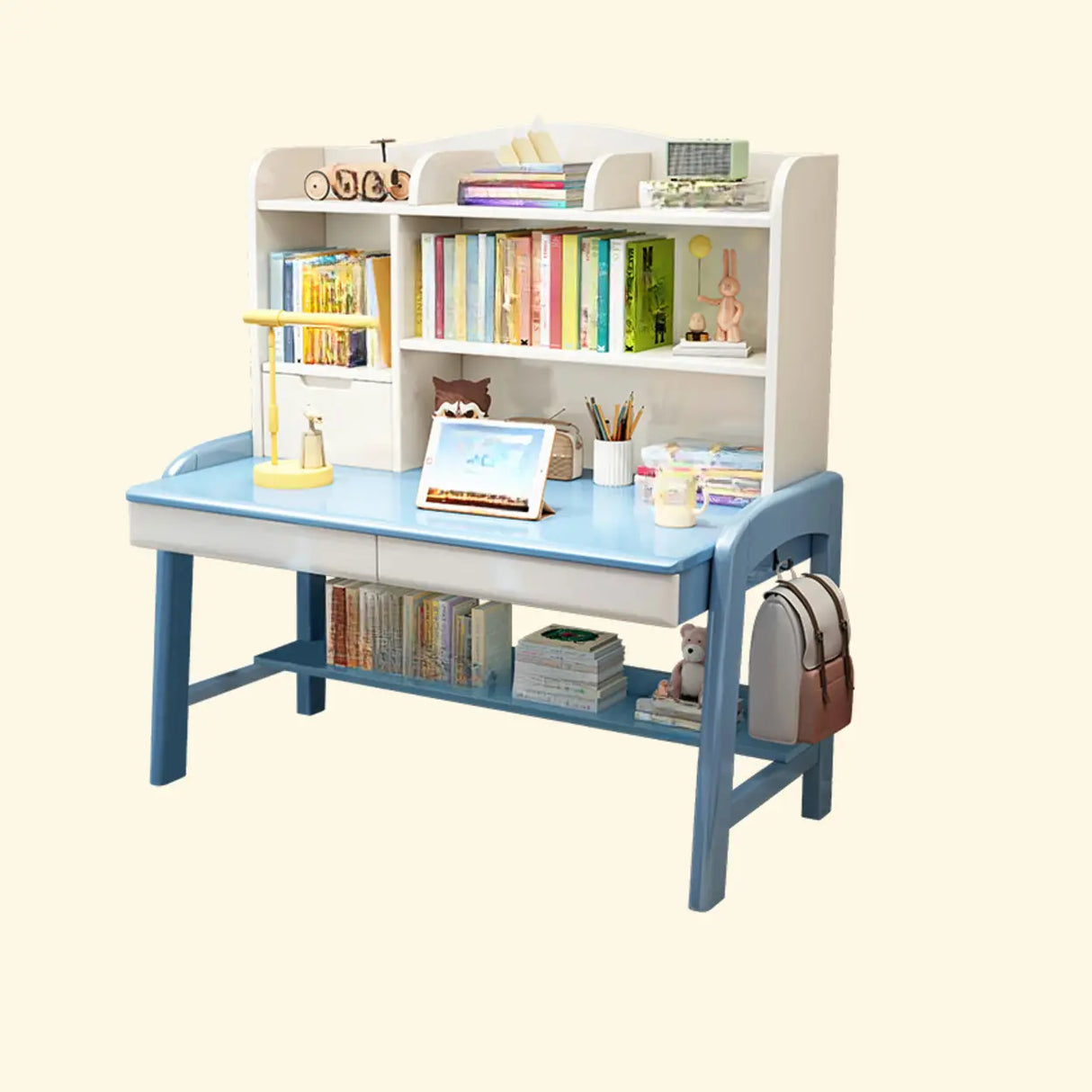 Natural Finish Wood Hutch Drawer Shelf Writing Desk Image - 7