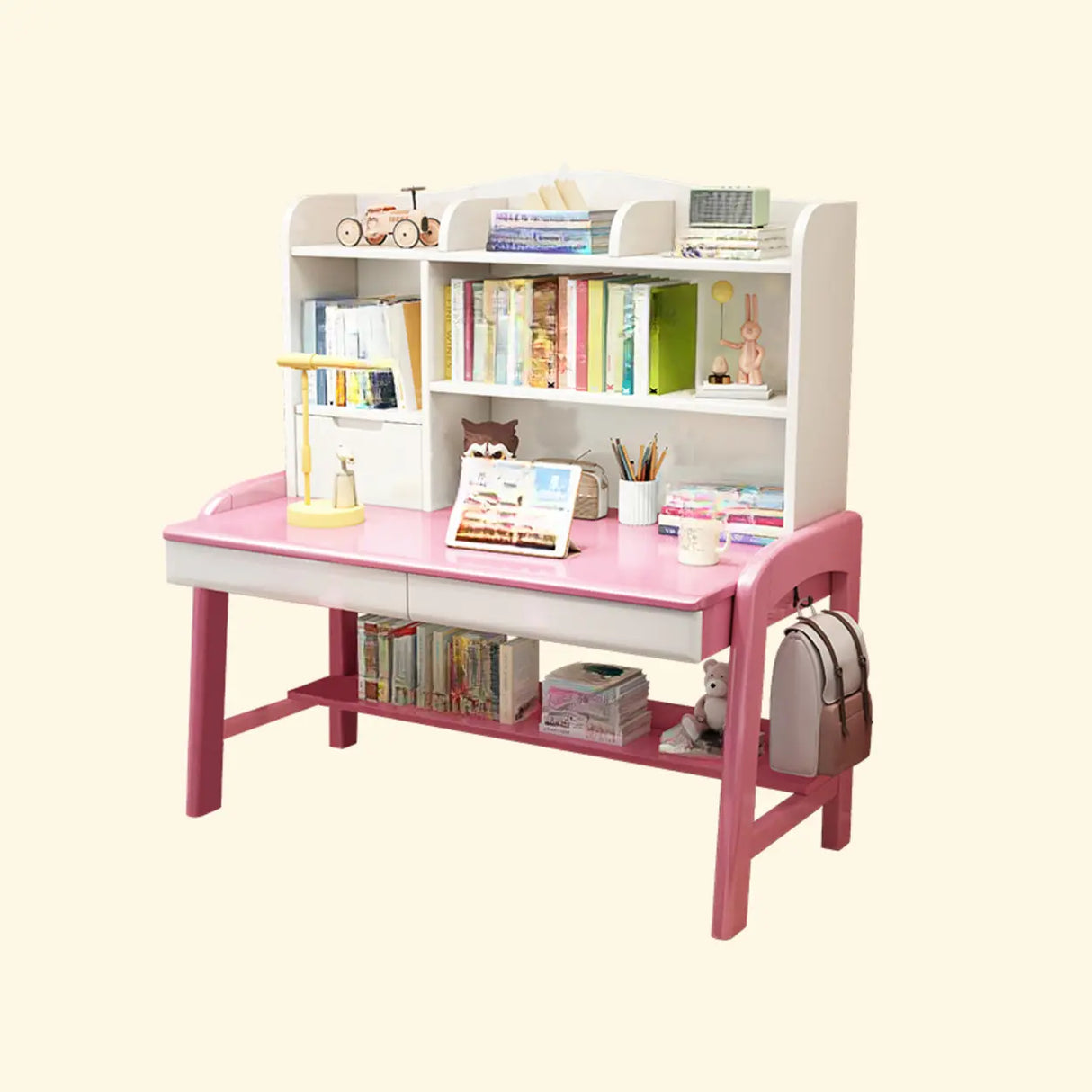 Natural Finish Wood Hutch Drawer Shelf Writing Desk Image - 9