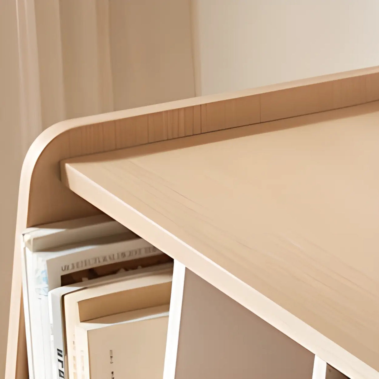 Natural Finish Wood Kids Computer Desk with Cabinet Image - 4