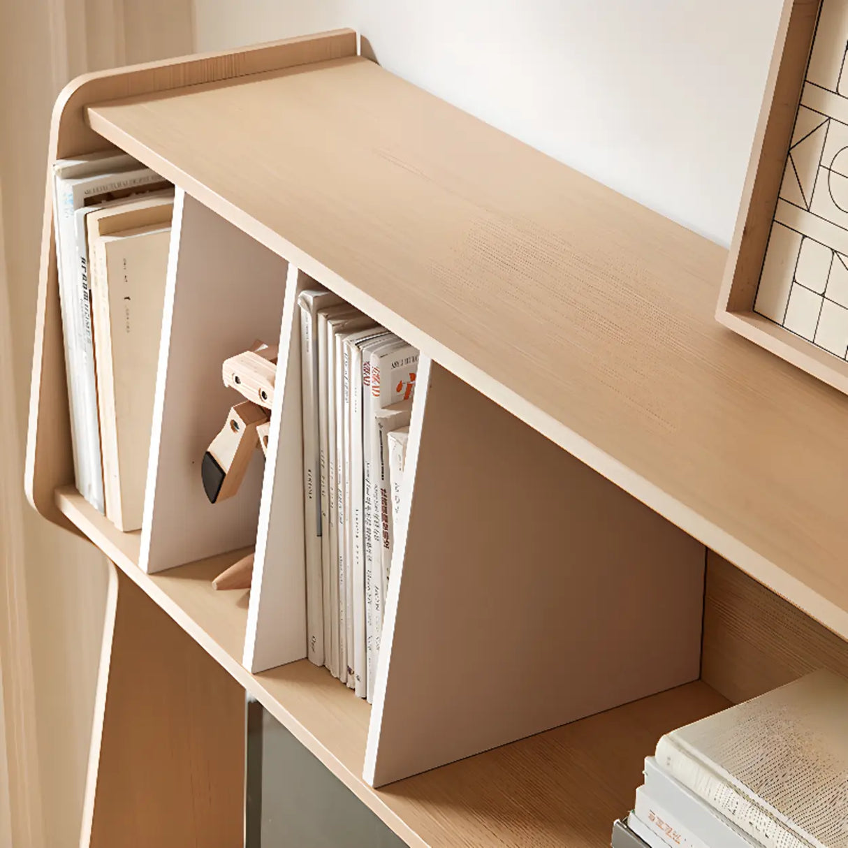 Natural Finish Wood Kids Computer Desk with Cabinet Image - 5