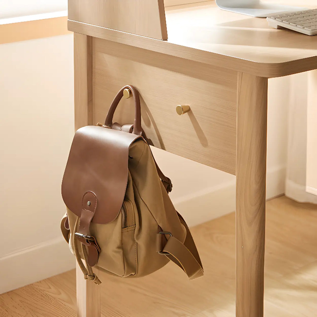 Natural Finish Wood Kids Computer Desk with Cabinet Image - 7