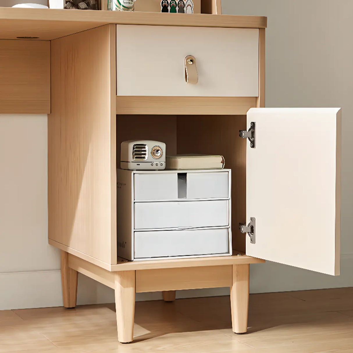 Natural Finish Wood Kids Computer Desk with Cabinet Image - 8