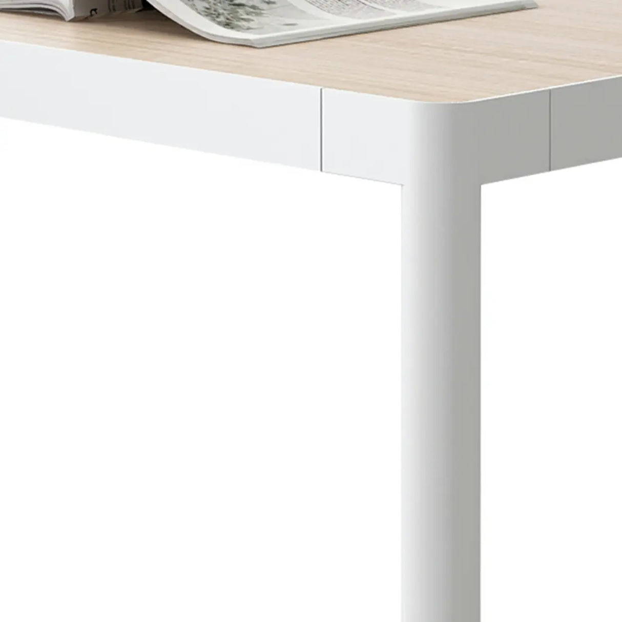 Natural Finish Wood L-Shape White Base Executive Desk Image - 8