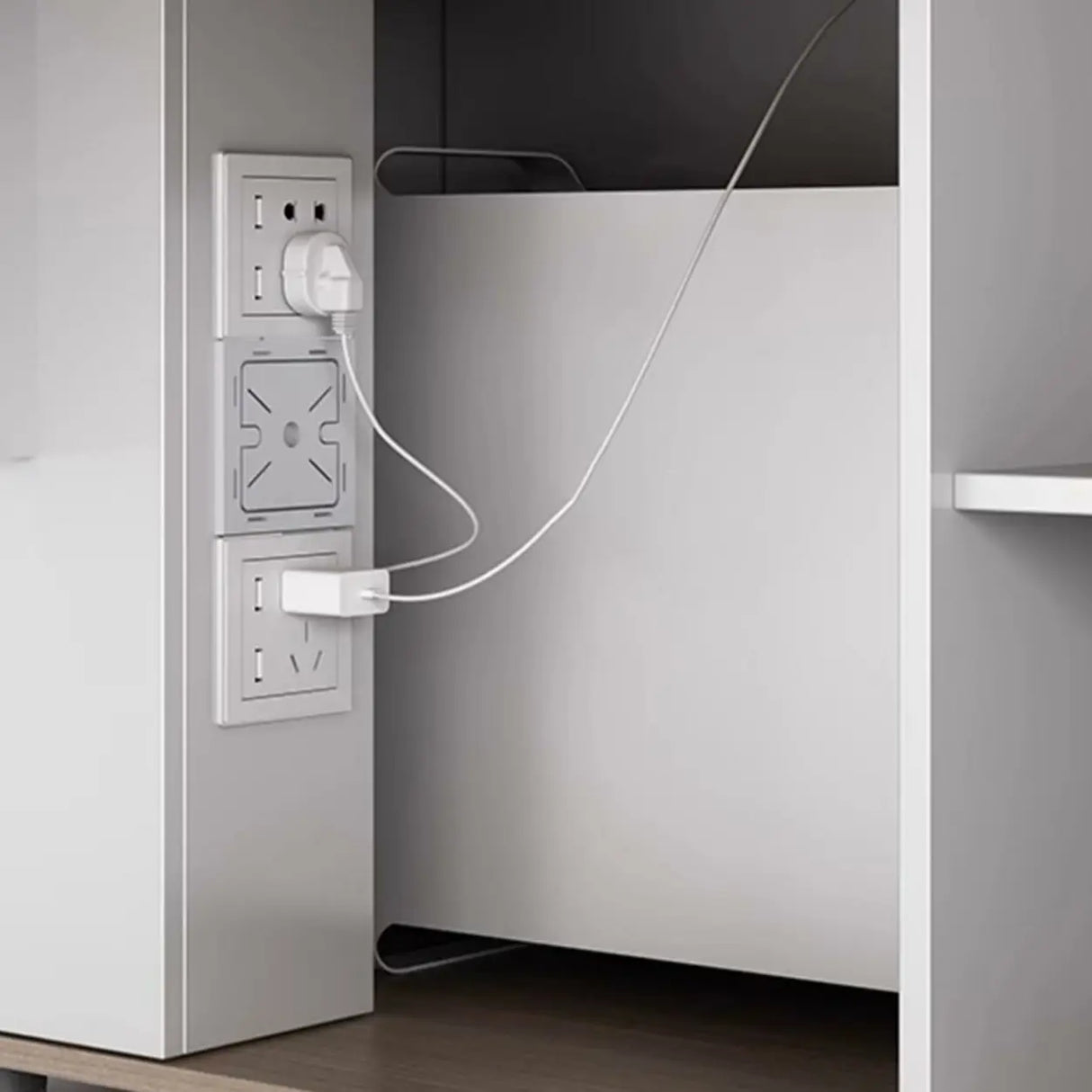 Natural Finish Wood L-Shape White Base Executive Desk Image - 9