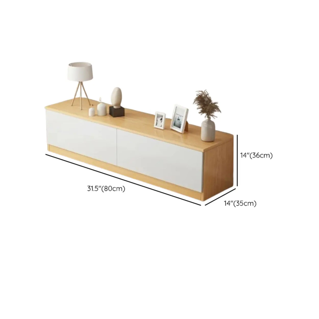 Natural Finish Wood Rectangle Two Drawers TV Stand Image - 15