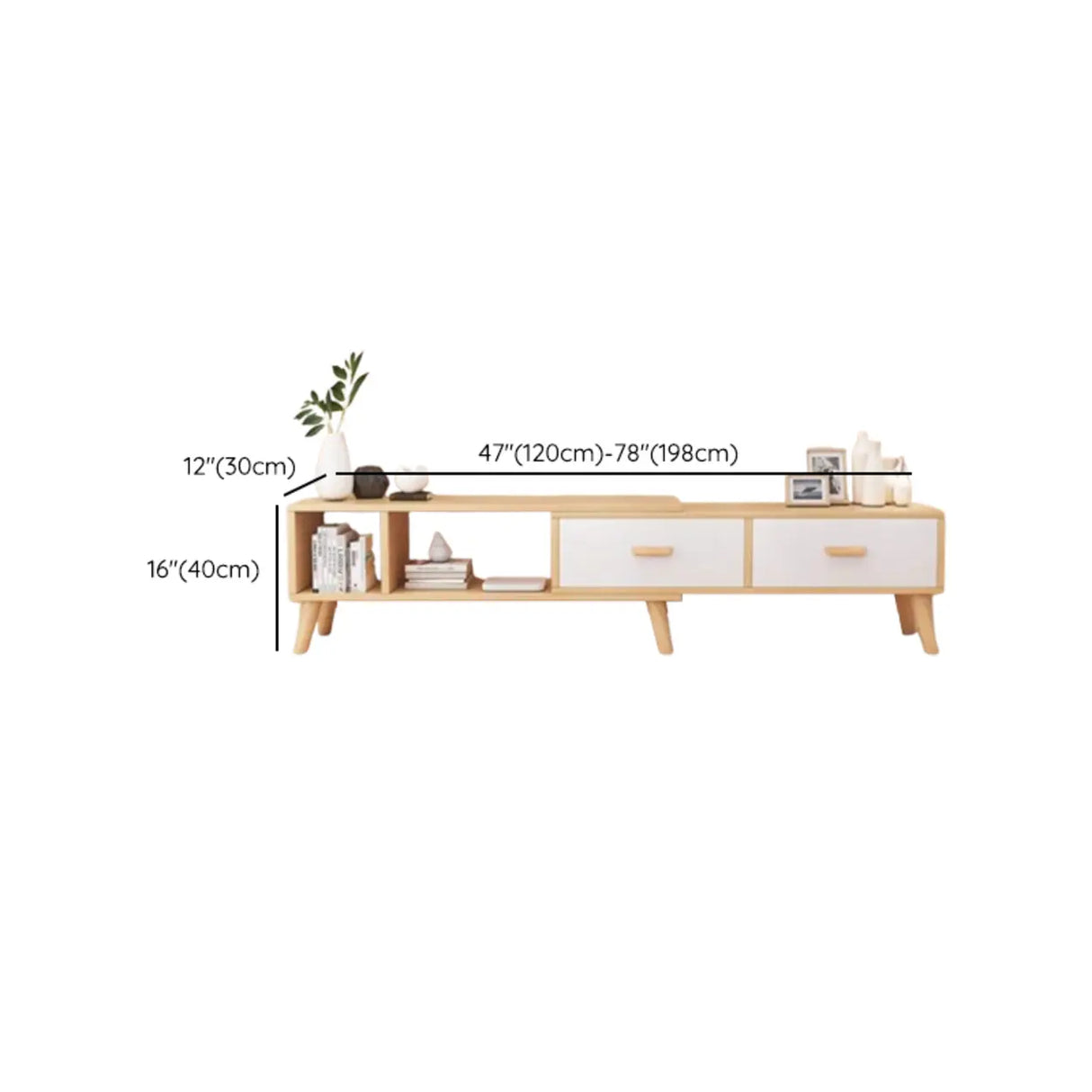 Natural Finish Wood Rectangle Two Drawers TV Stand Image - 16