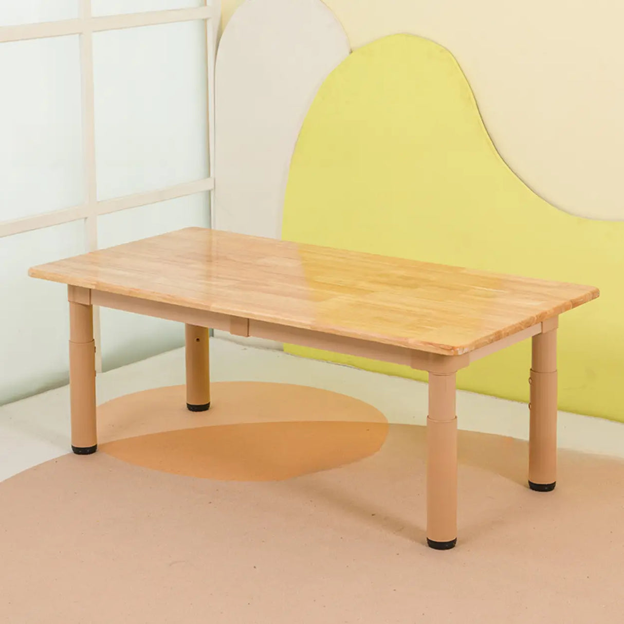 Natural Finish Wood Rectangular Double Kids Desk Image - 2