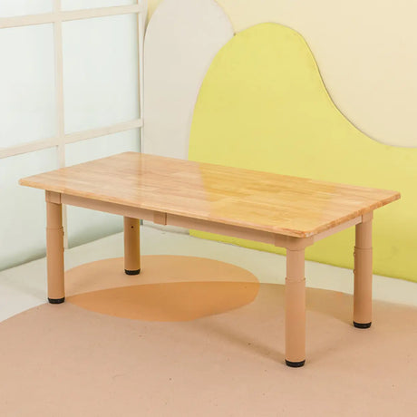 Natural Finish Wood Rectangular Double Kids Desk Image - 2