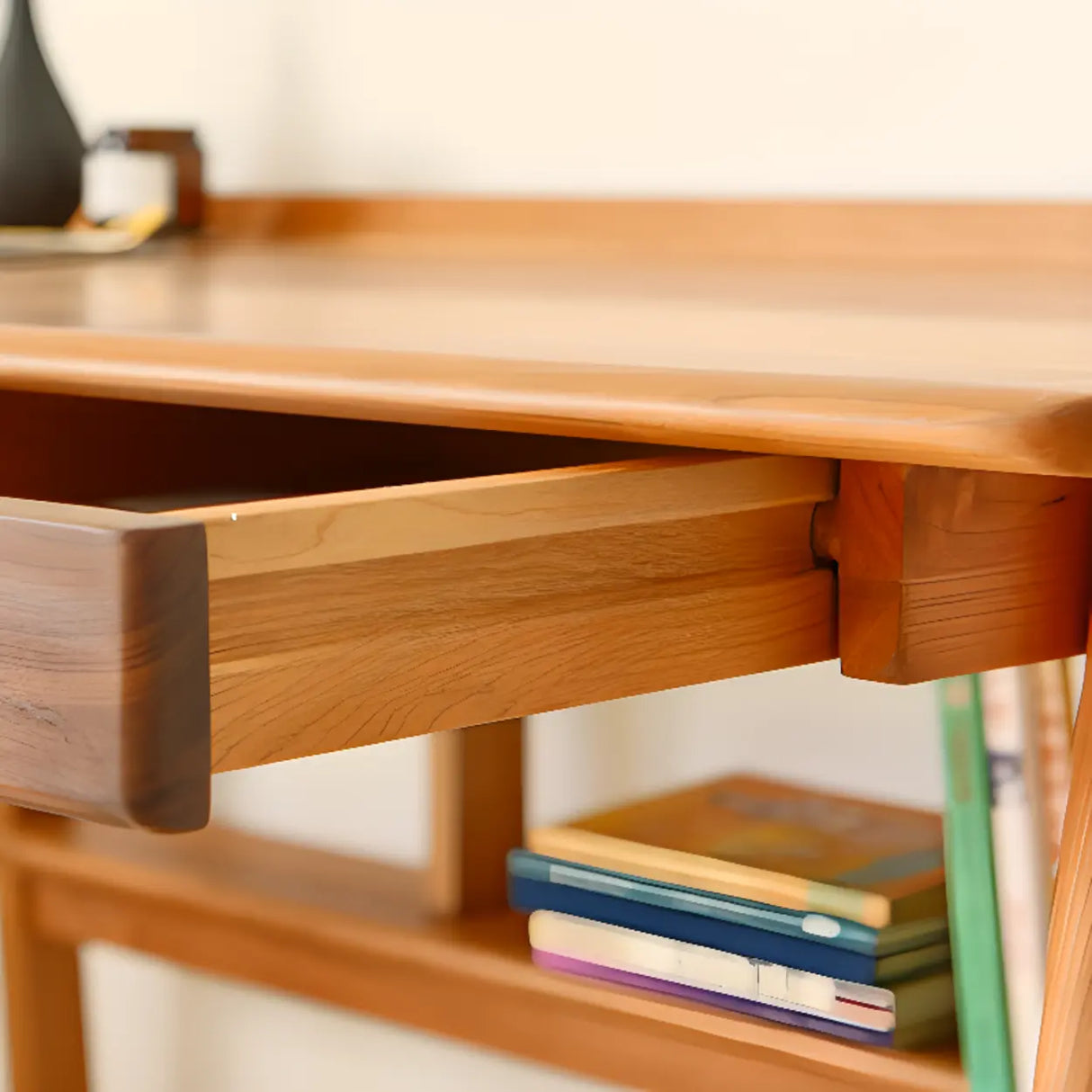 Natural Finish Wood Shelf Butcher Block Kids Desk Image - 13