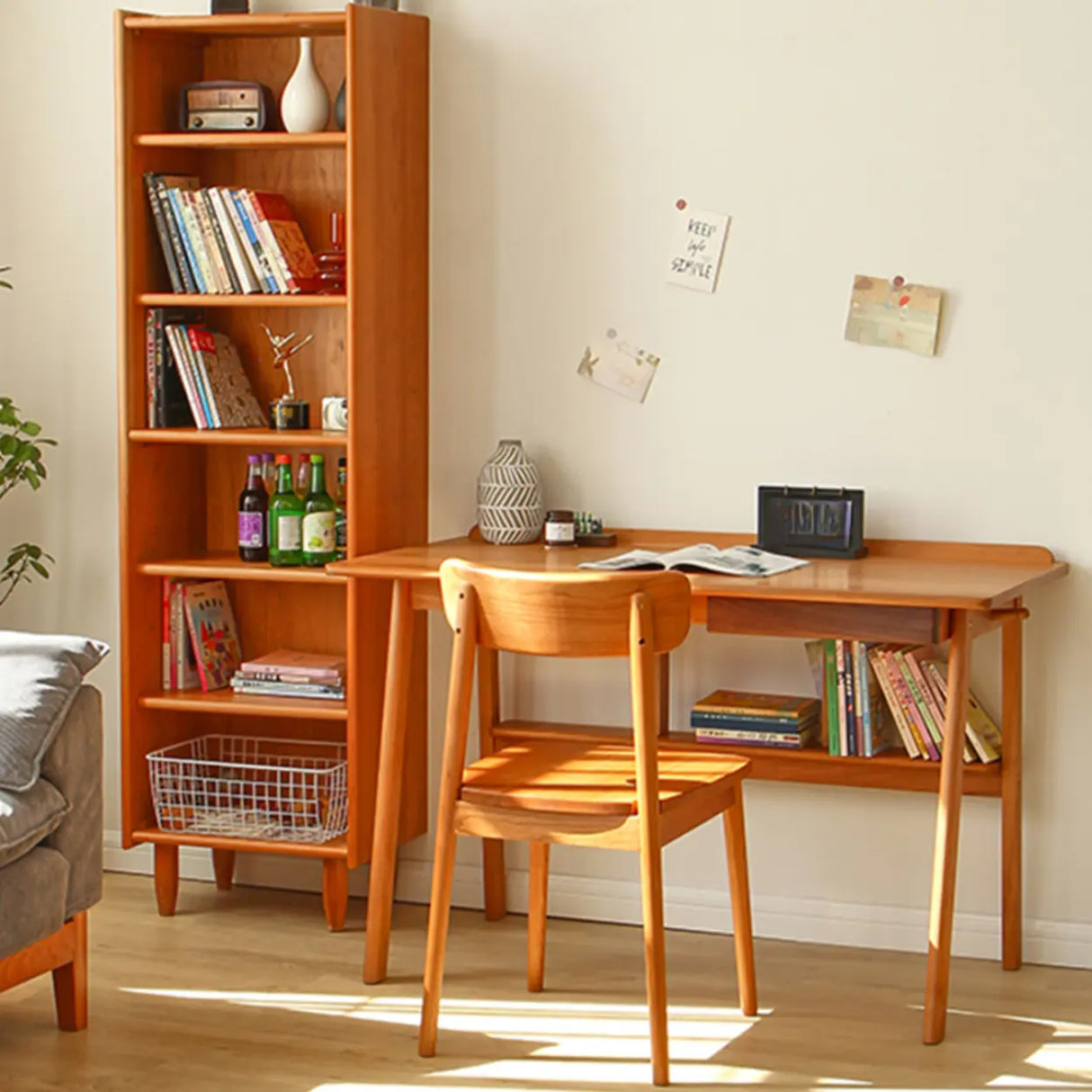 Natural Finish Wood Shelf Butcher Block Kids Desk Image - 8