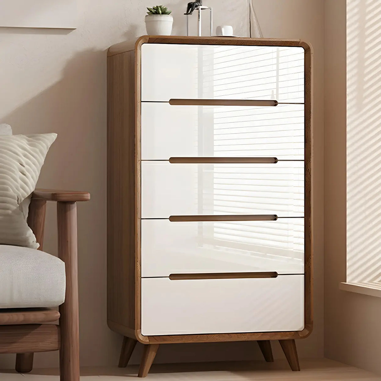 Natural Finish Wood Soft-Close Drawers Dresser Chest Image - 14