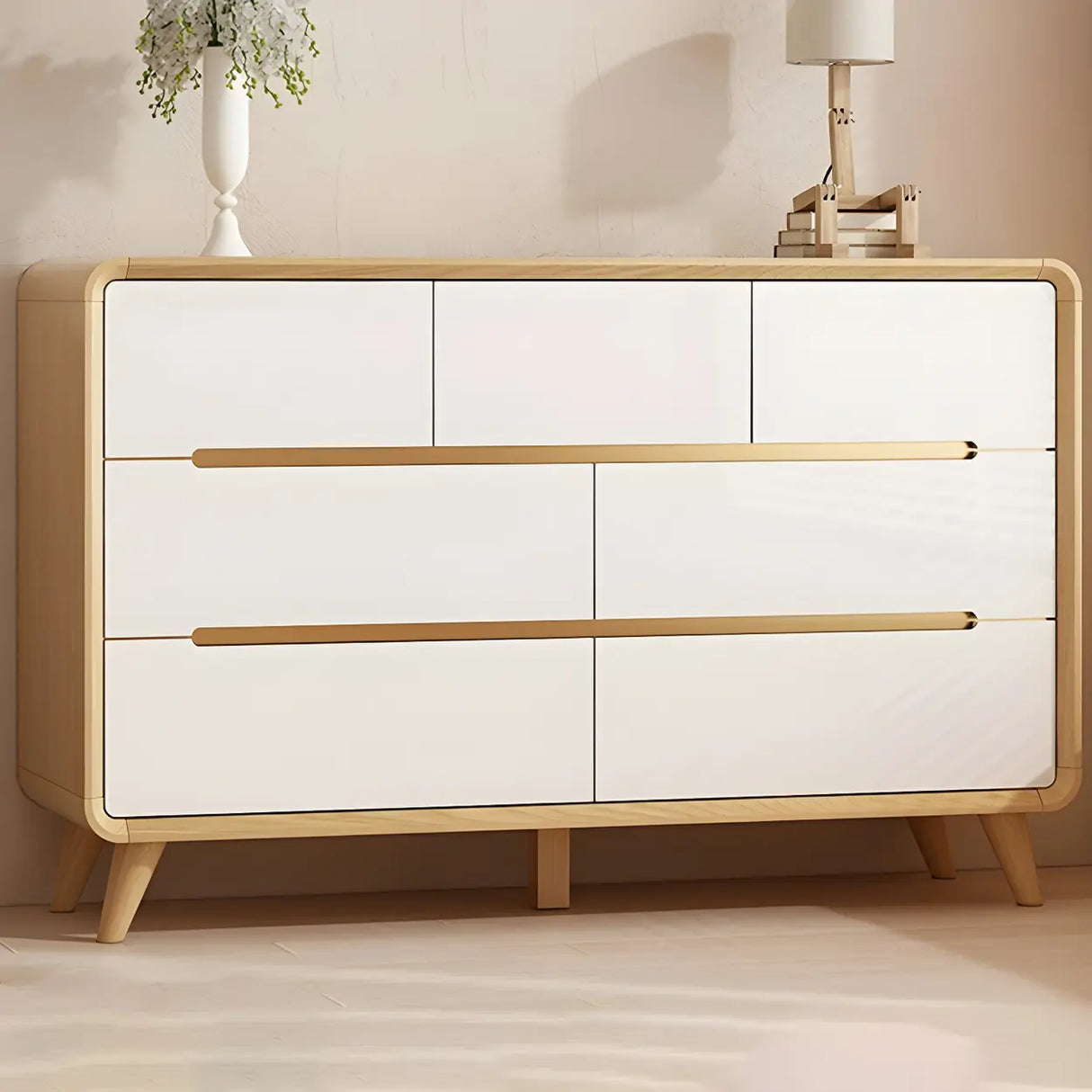 Natural Finish Wood Soft-Close Drawers Dresser Chest Image - 17