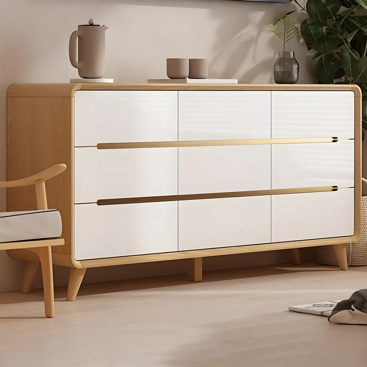 Natural Finish Wood Soft-Close Drawers Dresser Chest Image - 19