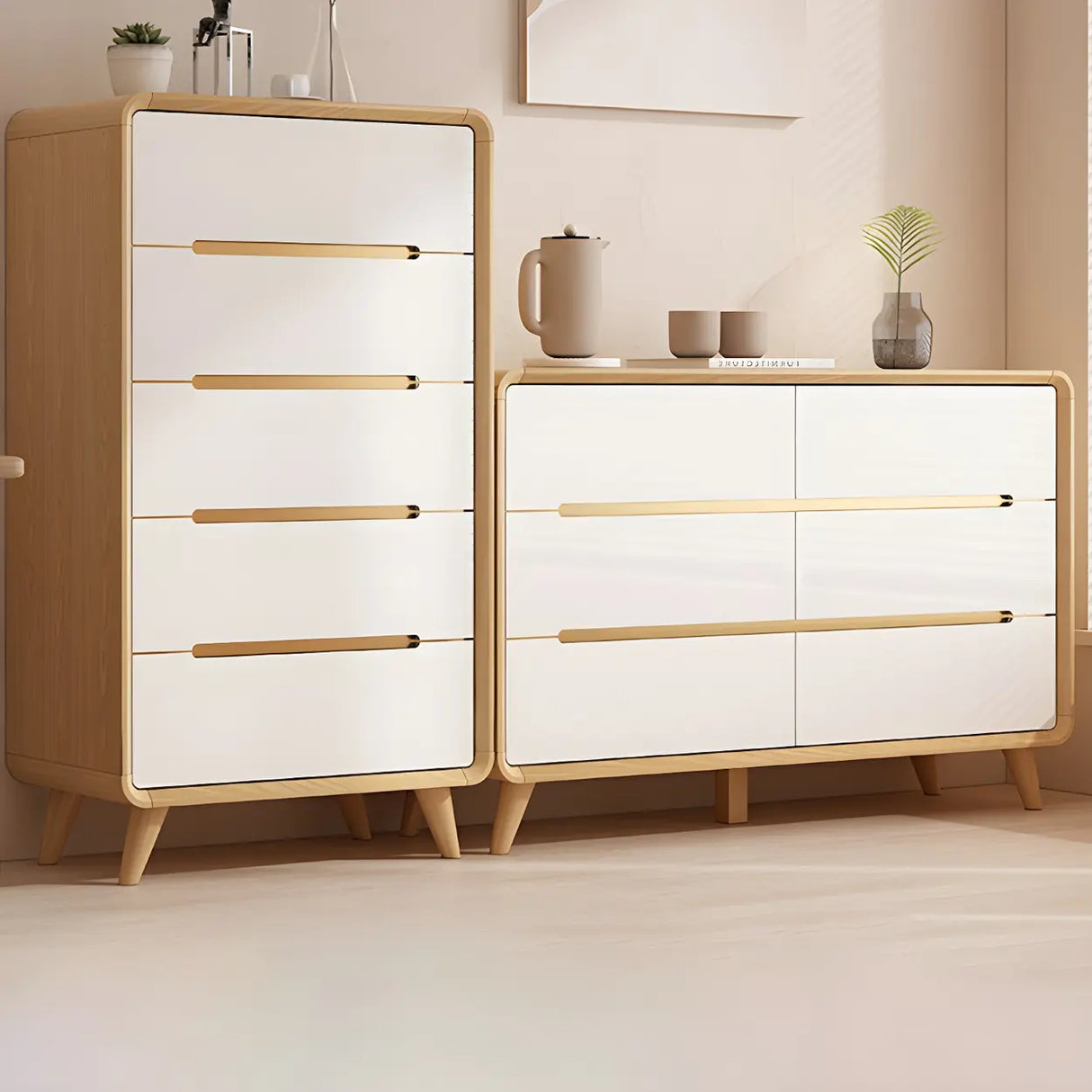 Natural Finish Wood Soft-Close Drawers Dresser Chest Image - 24