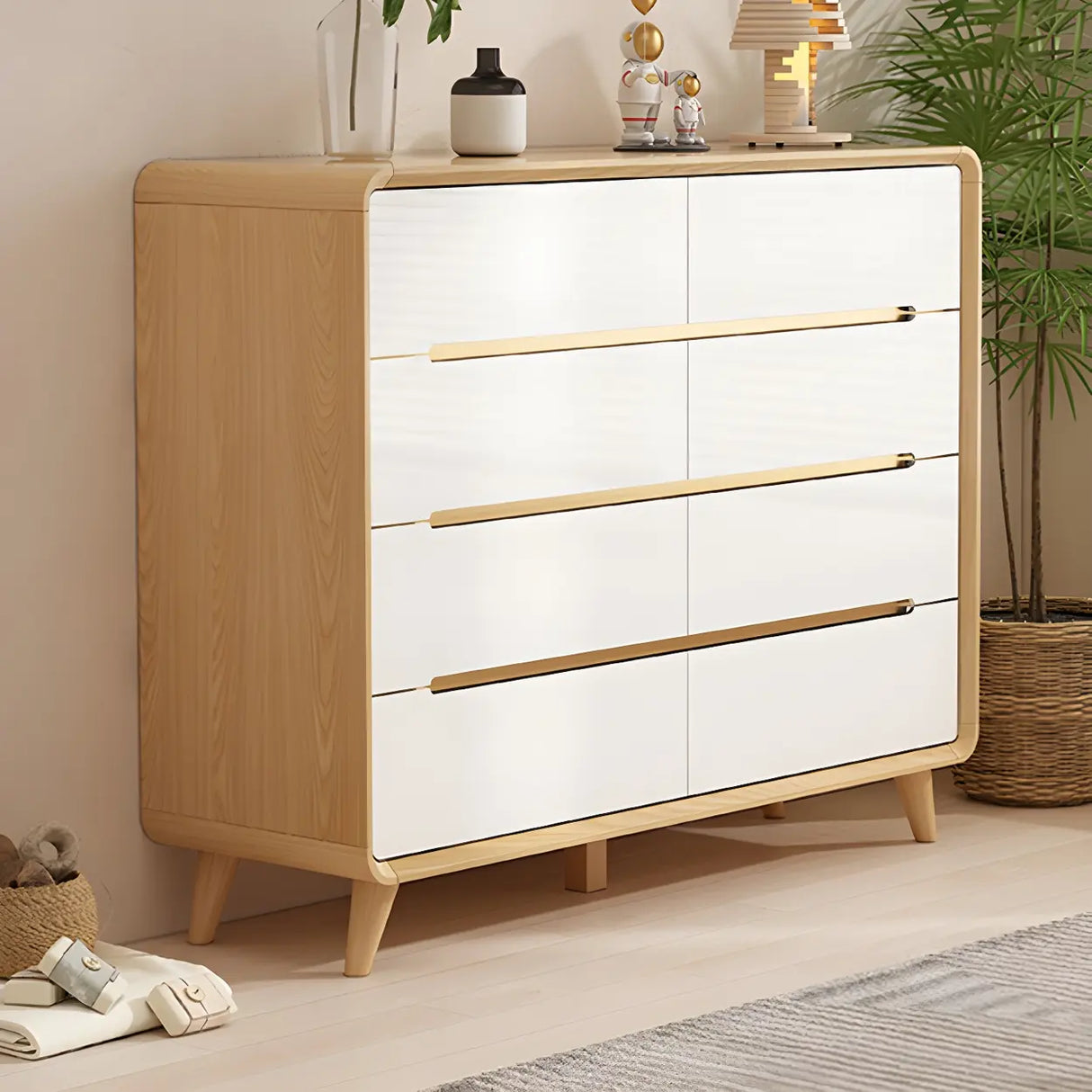 Natural Finish Wood Soft-Close Drawers Dresser Chest Image - 25