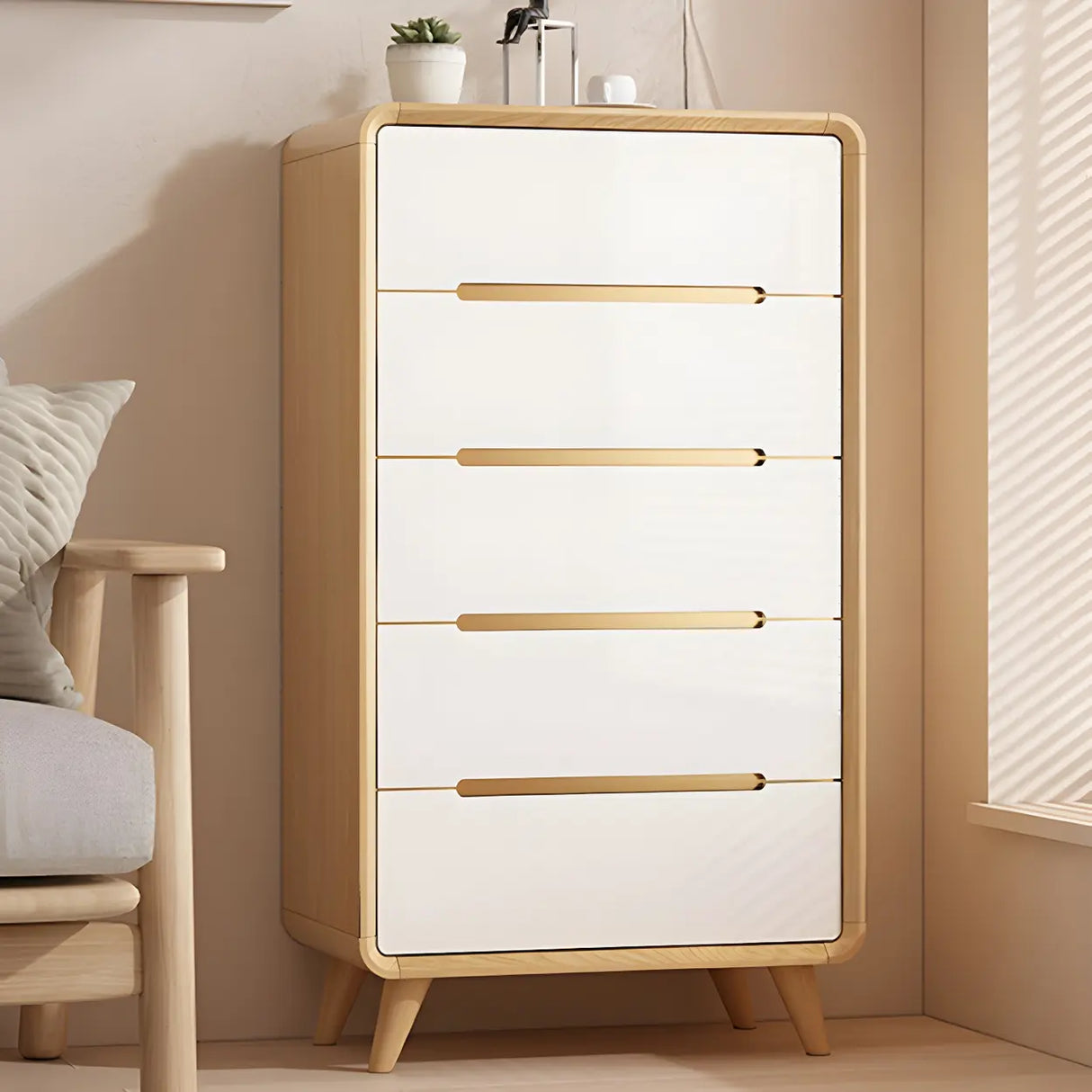 Natural Finish Wood Soft-Close Drawers Dresser Chest Image - 2