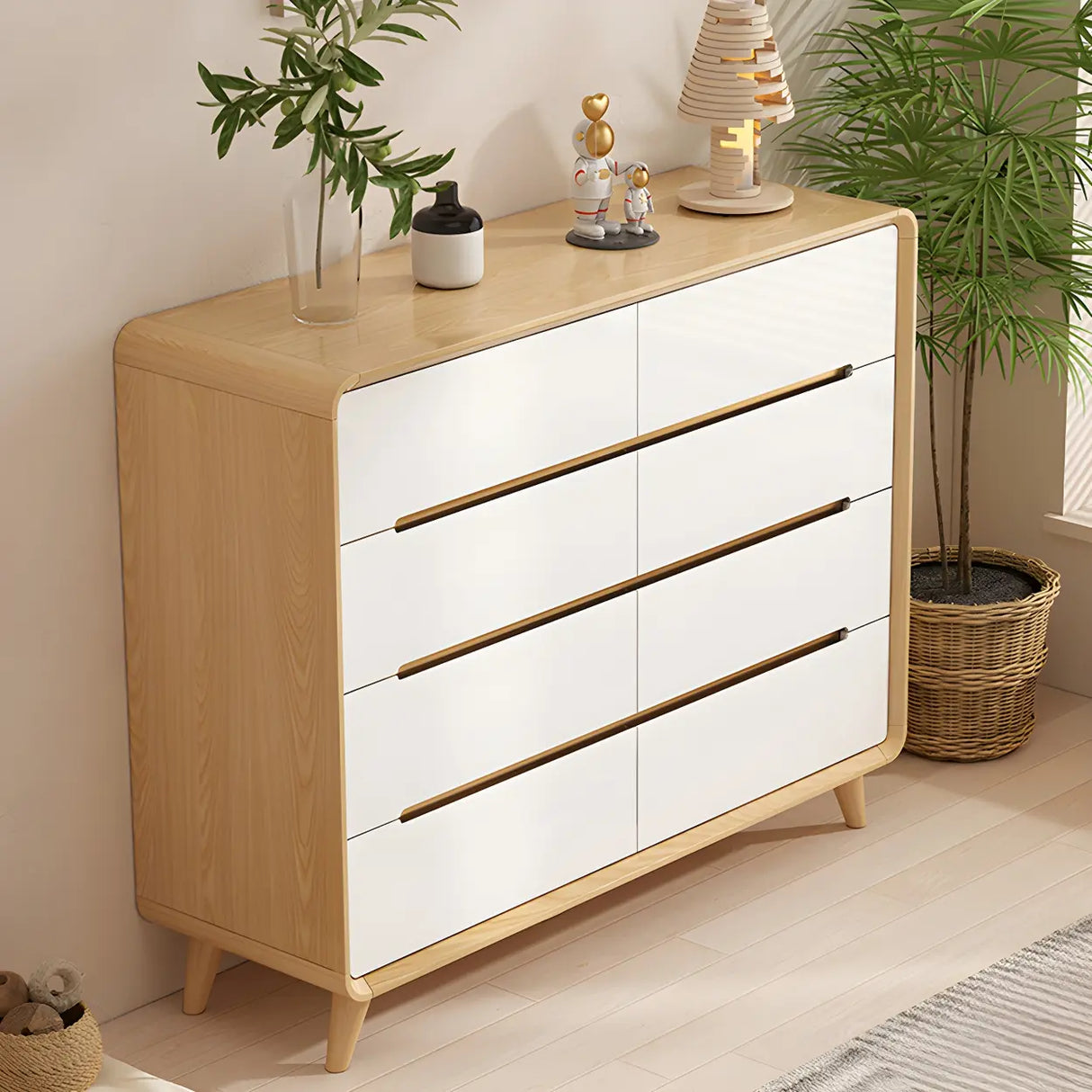 Natural Finish Wood Soft-Close Drawers Dresser Chest Image - 3