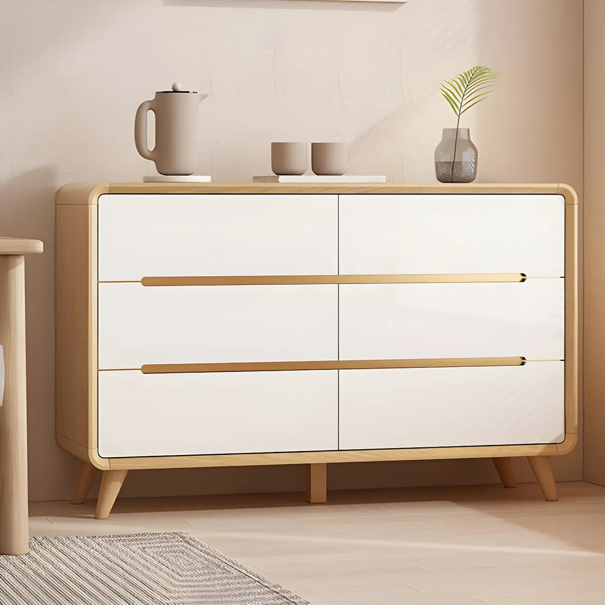 Natural Finish Wood Soft-Close Drawers Dresser Chest Image - 6