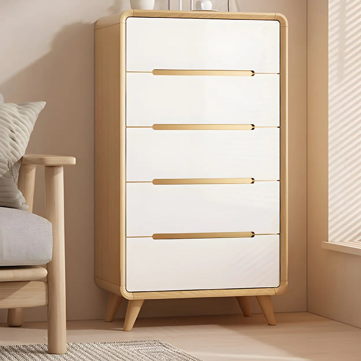 Natural Finish Wood Soft-Close Drawers Dresser Chest Image - 7