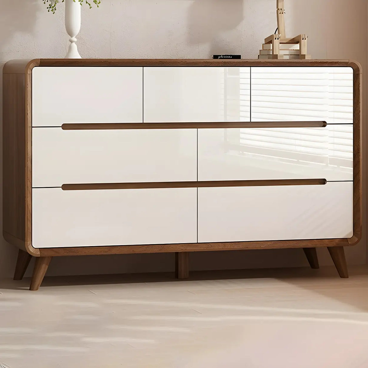 Natural Finish Wood Soft-Close Drawers Dresser Chest Image - 8