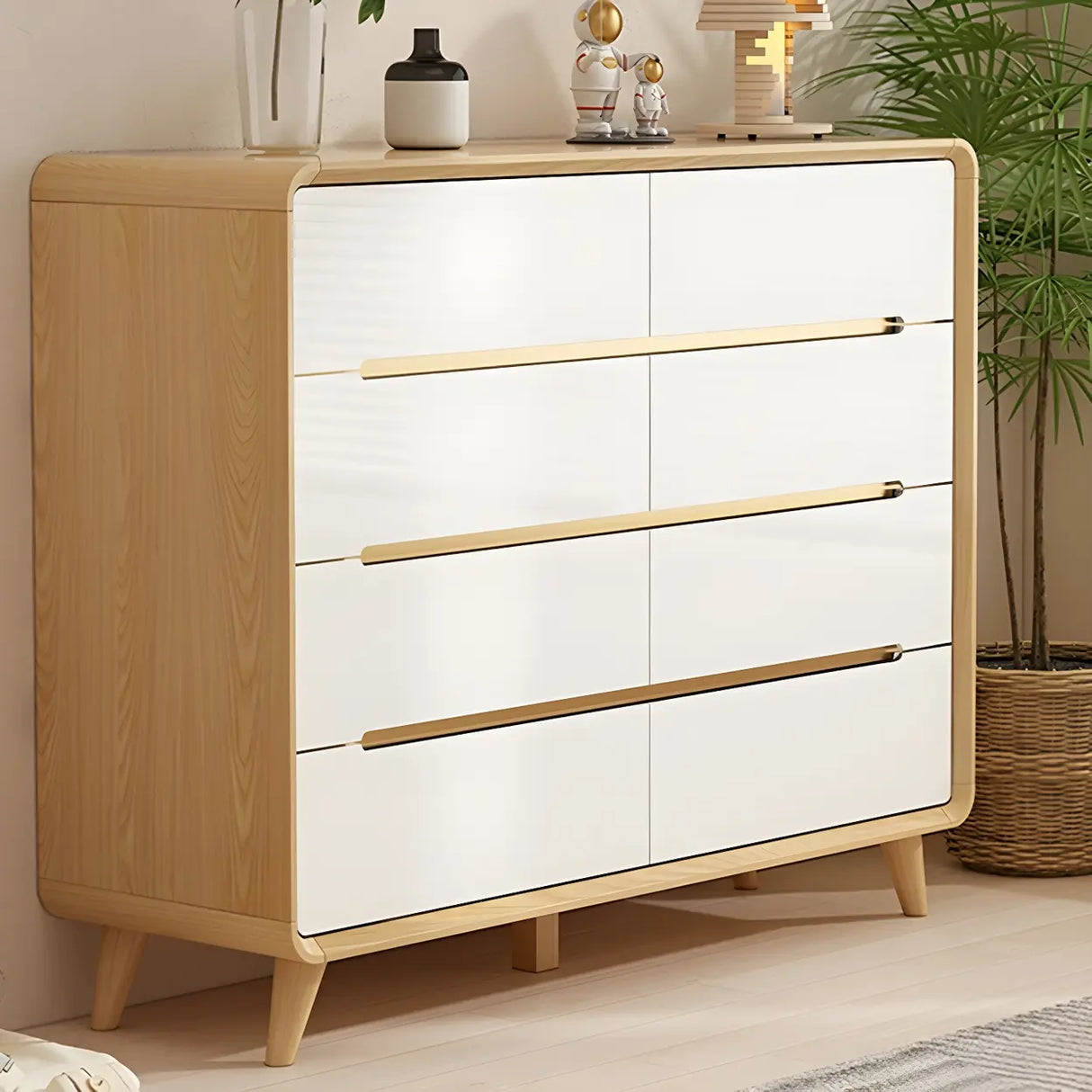 Natural Finish Wood Soft-Close Drawers Dresser Chest Image - 9