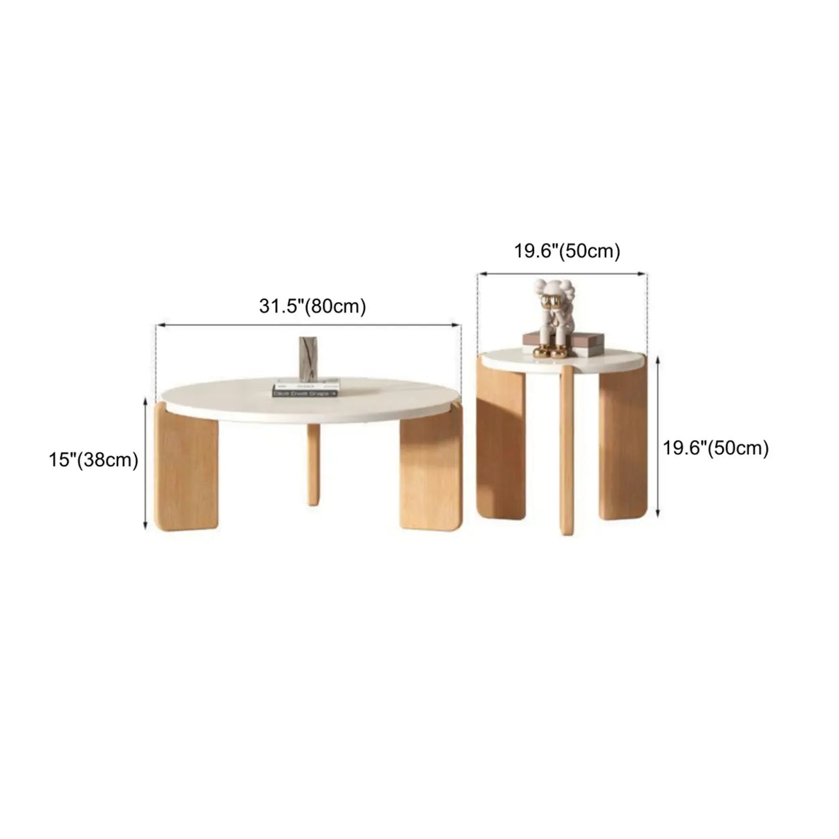 Natural Finish Wood Three-Leg Round Coffee Table Set Image - 12