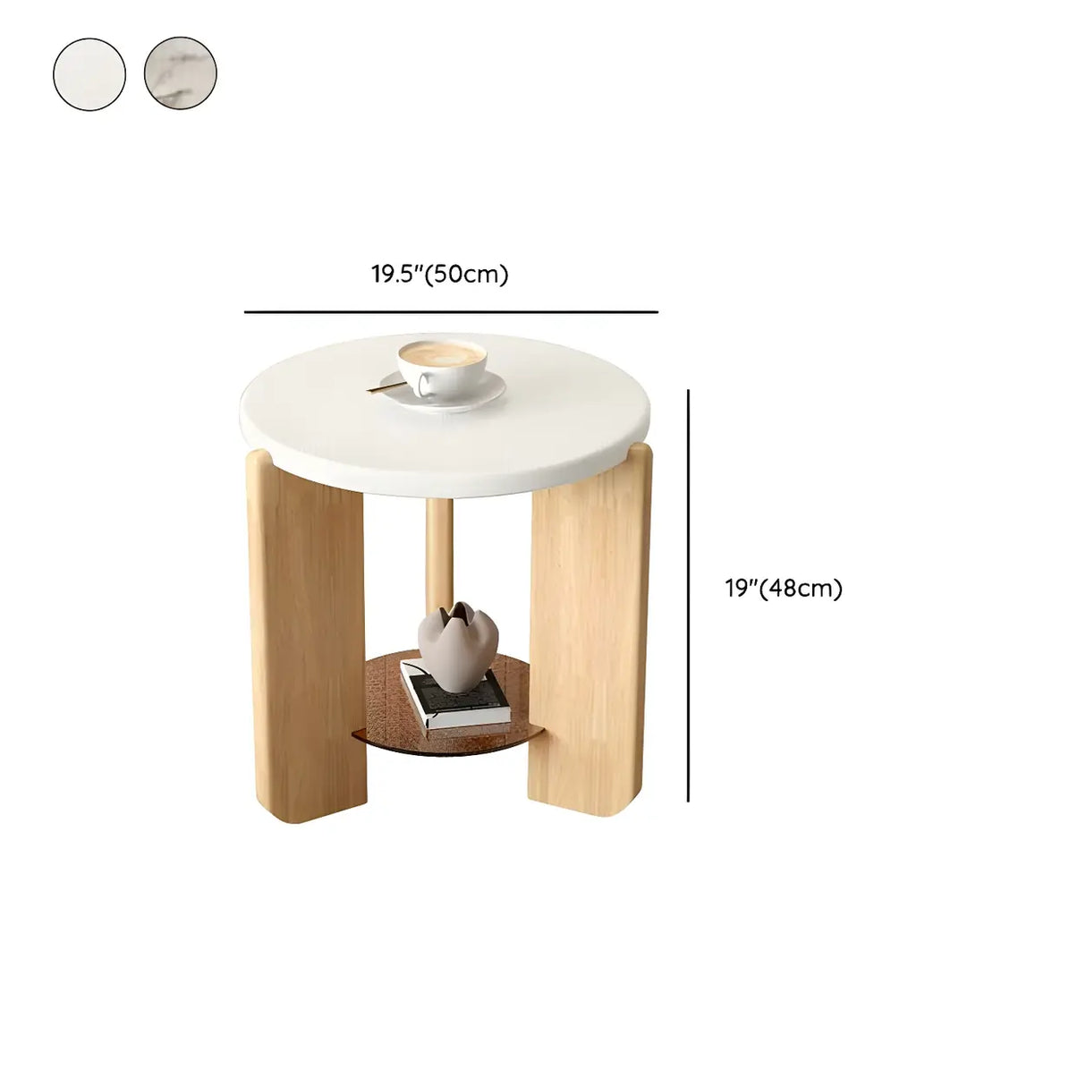Natural Finish Wood Three-Leg Round Coffee Table Set Image - 17