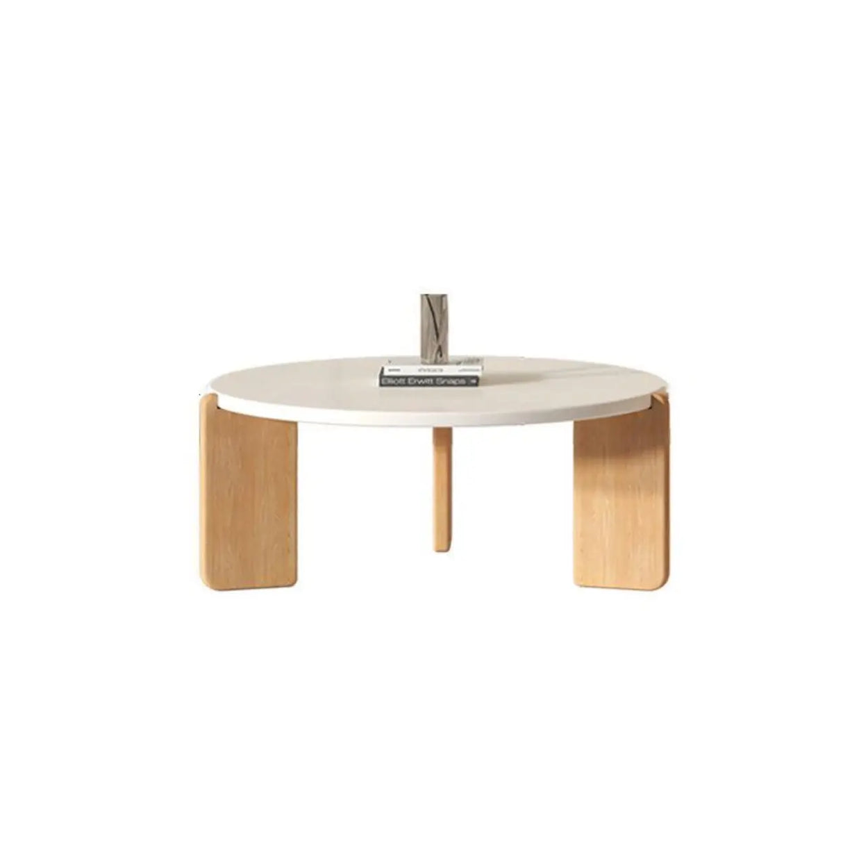 Natural Finish Wood Three-Leg Round Coffee Table Set Image - 5