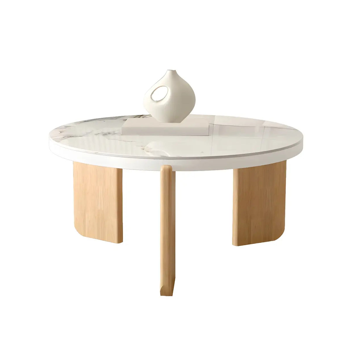 Natural Finish Wood Three-Leg Round Coffee Table Set Image - 5