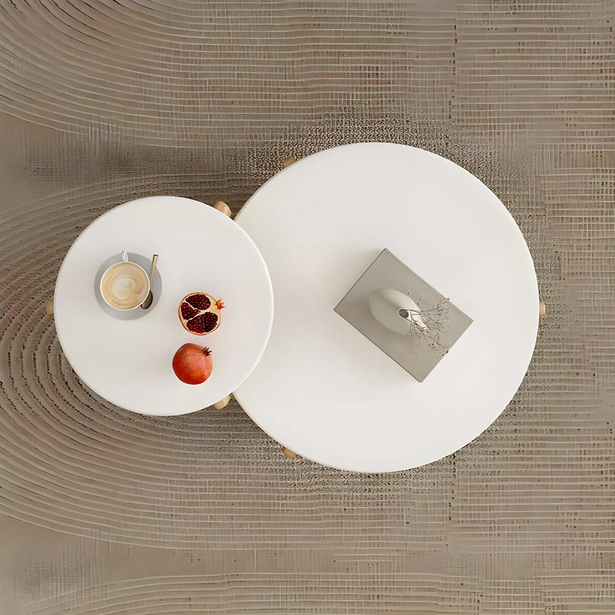 Natural Finish Wood Three-Leg Round Coffee Table Set Image - 6