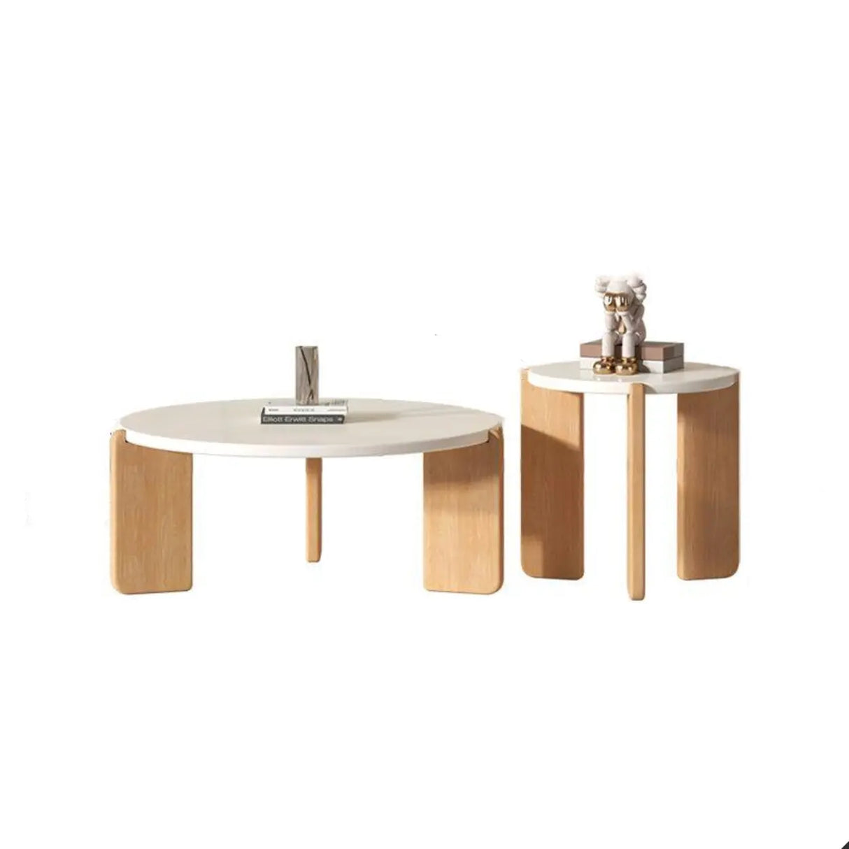 Natural Finish Wood Three-Leg Round Coffee Table Set Image - 6