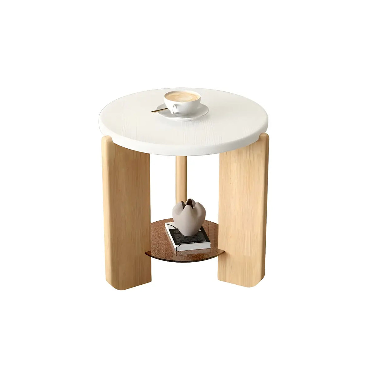 Natural Finish Wood Three-Leg Round Coffee Table Set Image - 8