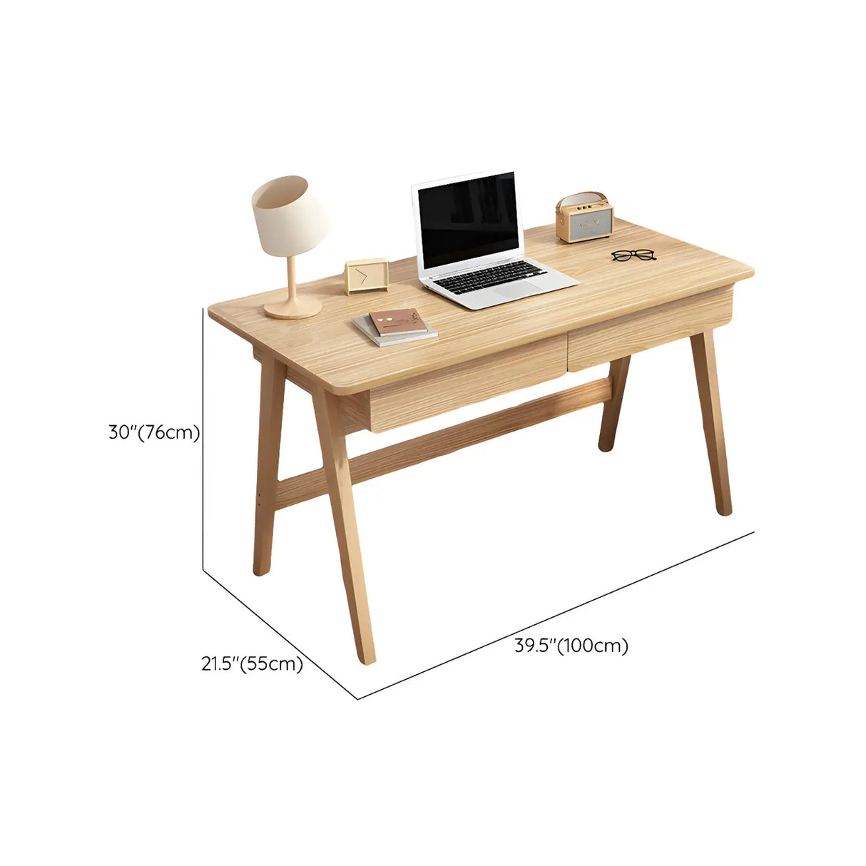 Natural Finish Wood Trestle Writing Desk with 2 Drawers Image - 17