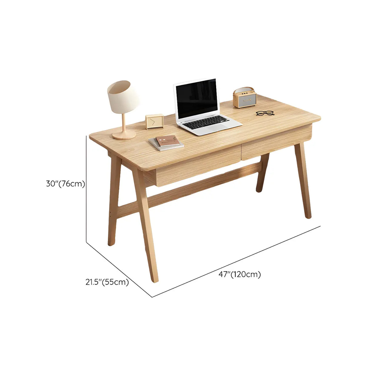 Natural Finish Wood Trestle Writing Desk with 2 Drawers Image - 19