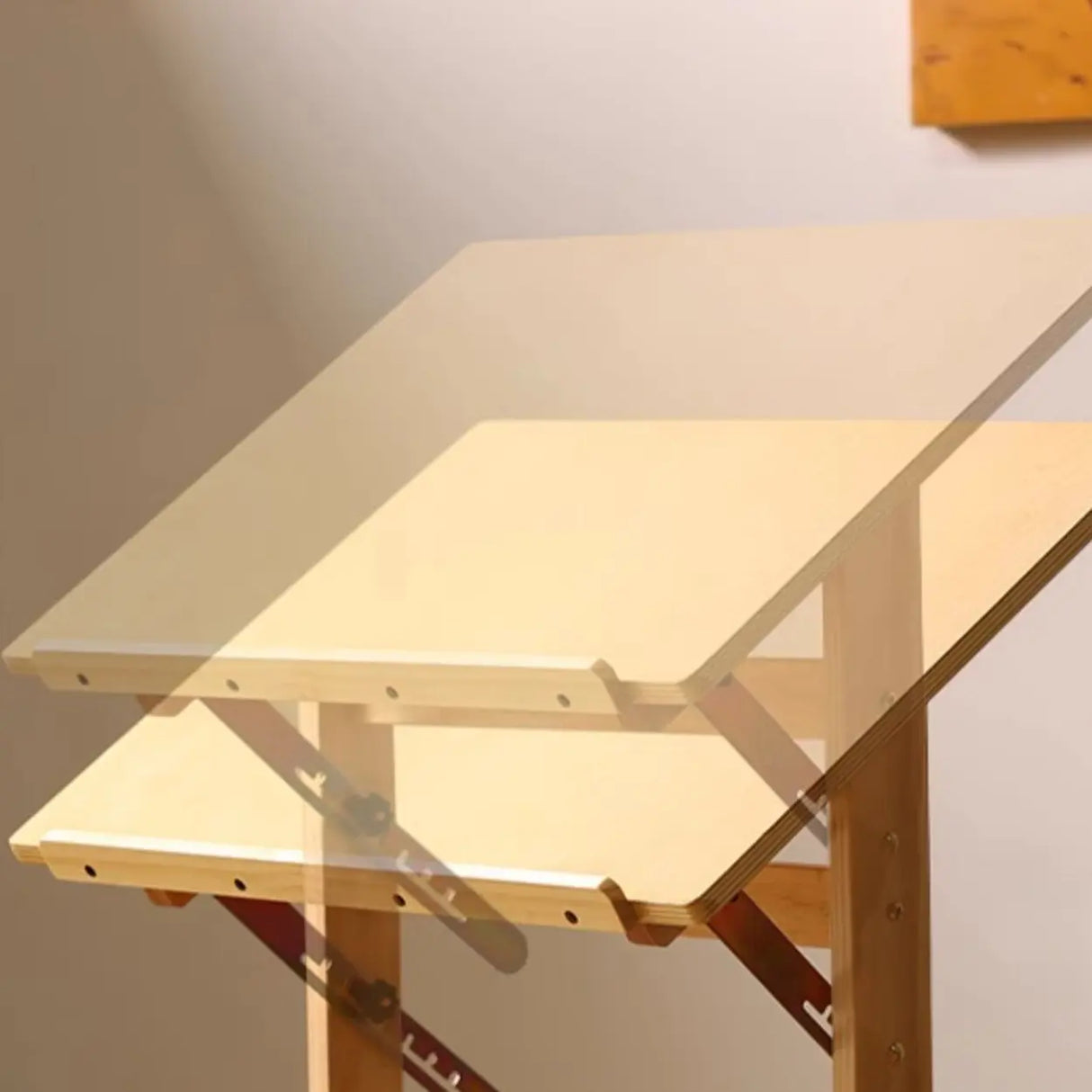 Natural Finish Wooden Foldable Adjustable Drafting Desk Image - 6